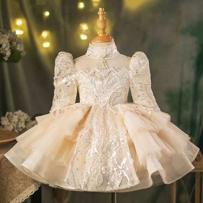 Saprkly Pink Flower Princess Girl Dress for Kids Wedding Party J782