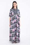 Saria Linen Ikat Printed Pink Dress