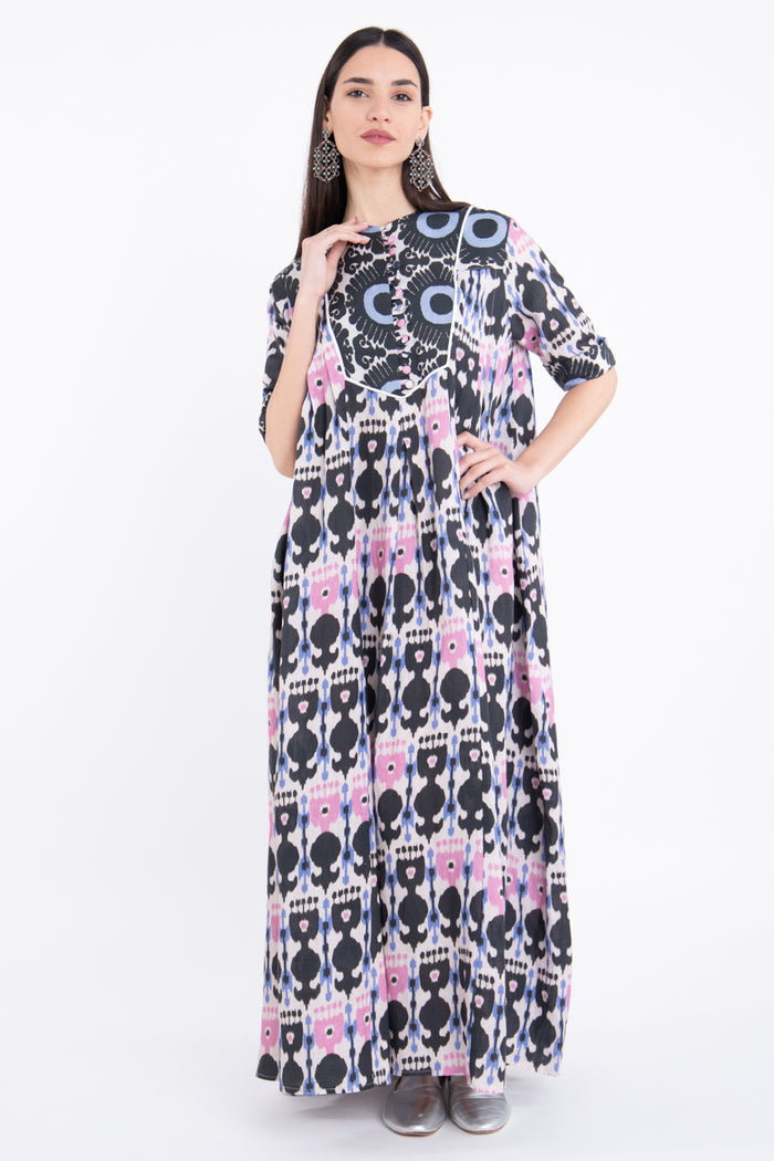 Saria Linen Ikat Printed Pink Dress