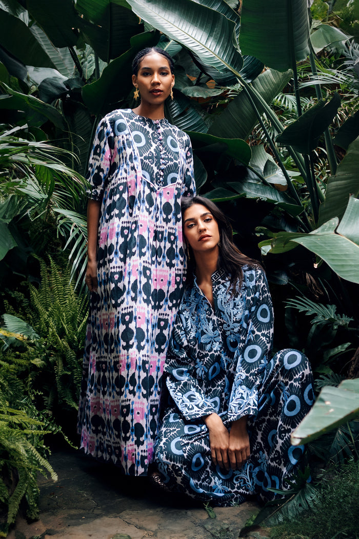 Saria Linen Ikat Printed Pink Dress