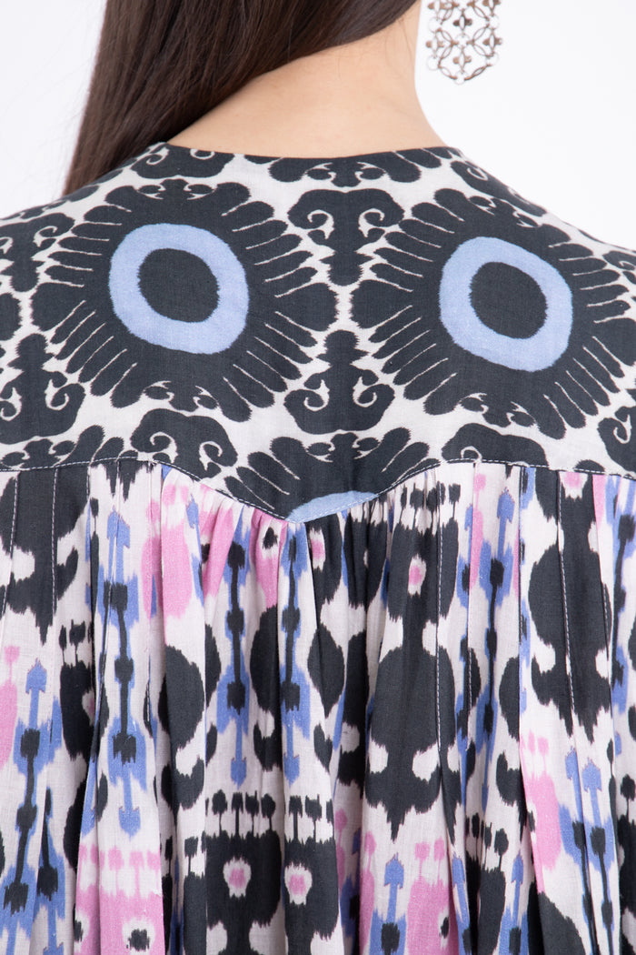 Saria Linen Ikat Printed Pink Dress