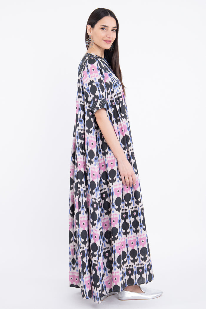 Saria Linen Ikat Printed Pink Dress