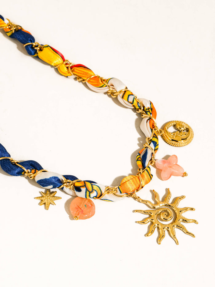 Sedona 18K Gold Non-Tarnish Sun Charm Braided Necklace