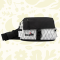 Forager Provisions LTD Seven Peaks black and white water-resistant fanny pack with adjustable strap and front pocket.