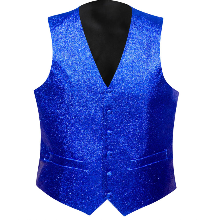 Shining Men's Sapphire Blue Solid Silk Bowtie V-Neck Waistcoat Vest Set- MJ-2599 - SimonVon Shop
