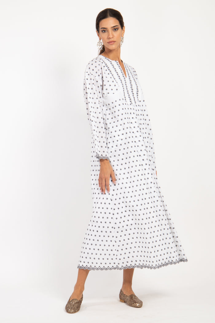 Shirine Cotton Tiny Florals Black & White Dress