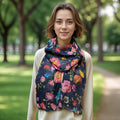 Silky Floral Scarf (70x180cm) - Navy