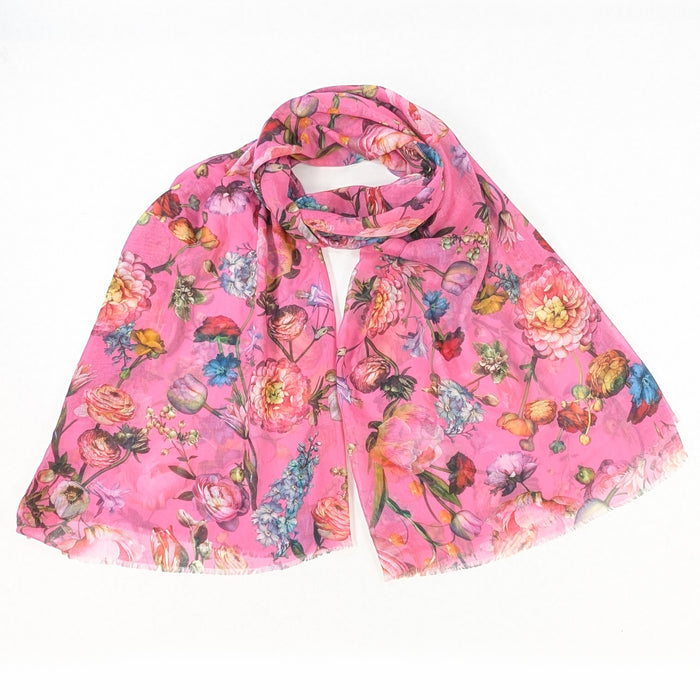 Silky Floral Scarf (70x180cm) - Pink