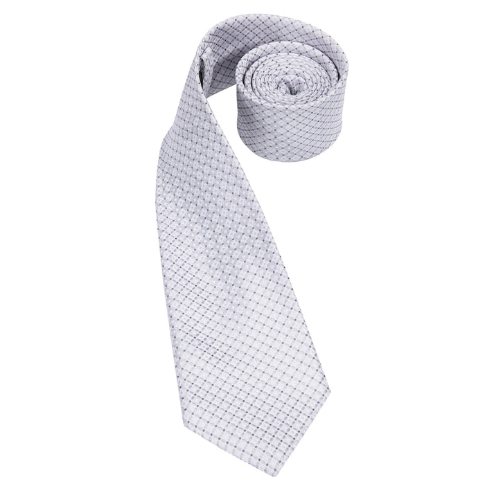 Silver White Plaid Silk Men's Tie Pocket Square Cufflinks Set- N-3115 - SimonVon Shop