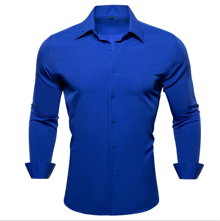 Simon .Von Blue Solid Silk Shirt- CY-0747 - SimonVon Shop