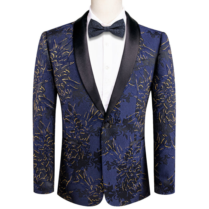 Simon Von Dress Party Blue Gold Suit Jacket Slim One Button Stylish Blazer-XX-1021 - SimonVon Shop