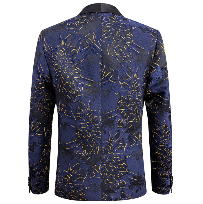 Simon Von Dress Party Blue Gold Suit Jacket Slim One Button Stylish Blazer-XX-1021 - SimonVon Shop