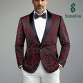 Simon Von  Dress Party Maroon Black Suit Jacket Slim One Button Stylish Blazer-XX-1025