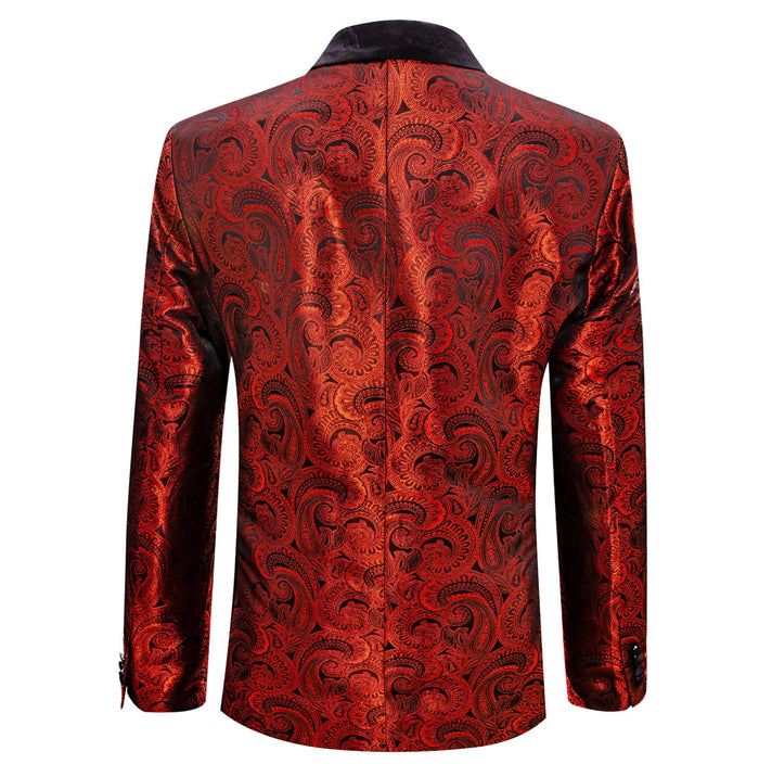 Simon Von Dress Party Red Floral Suit Jacket Slim One Button Stylish Blazer-XX-0022 - SimonVon Shop