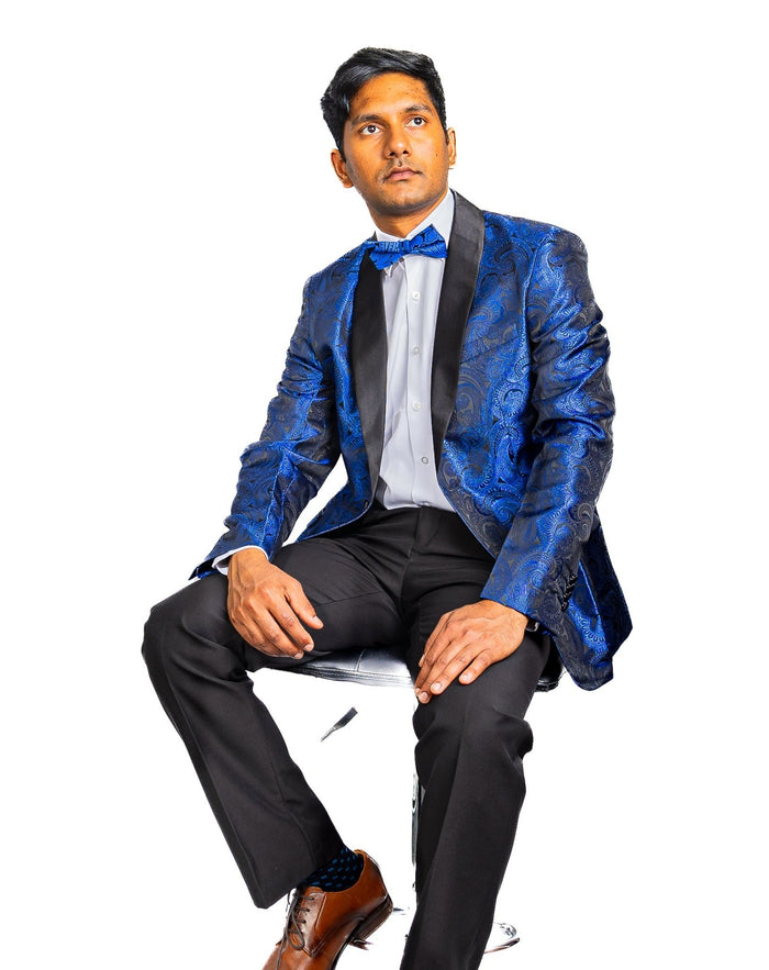 Simon Von Men's Dress Party Cobalt Blue Floral Suit Jacket Slim One Button Stylish Blazer-XX-0018 - SimonVon Shop