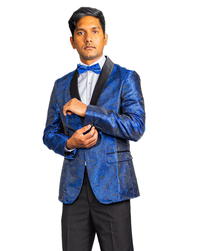 Simon Von Men's Dress Party Cobalt Blue Floral Suit Jacket Slim One Button Stylish Blazer-XX-0018 - SimonVon Shop