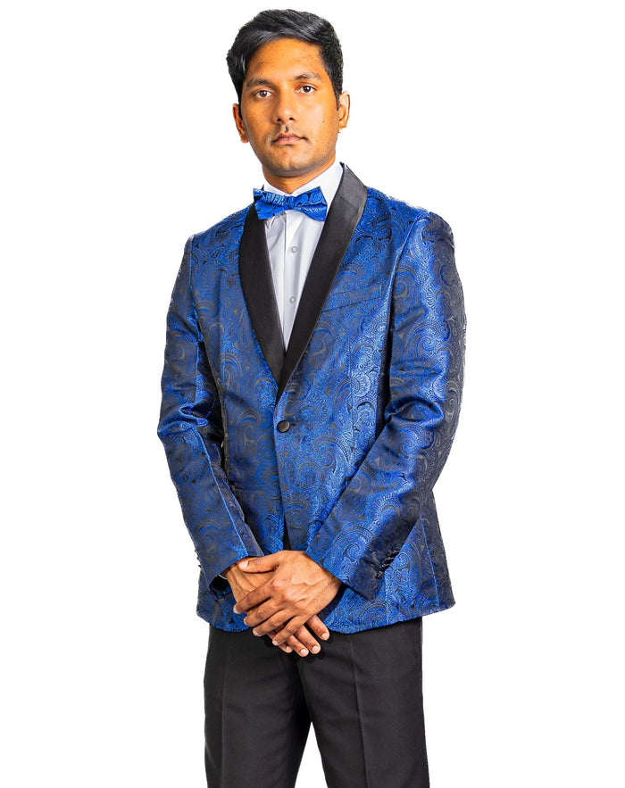 Simon Von Men's Dress Party Cobalt Blue Floral Suit Jacket Slim One Button Stylish Blazer-XX-0018 - SimonVon Shop