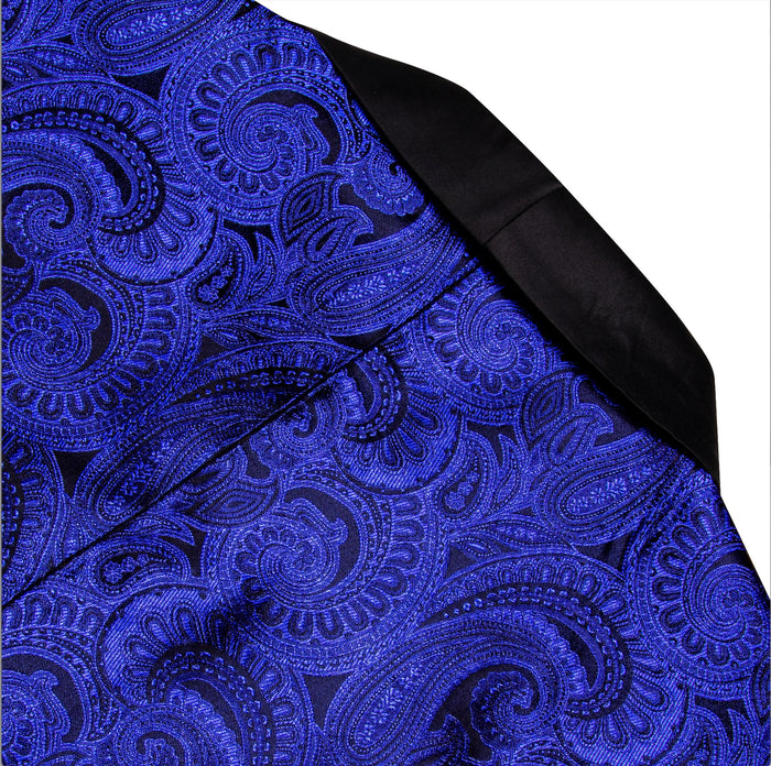 Simon Von Men's Dress Party Cobalt Blue Floral Suit Jacket Slim One Button Stylish Blazer-XX-0018 - SimonVon Shop