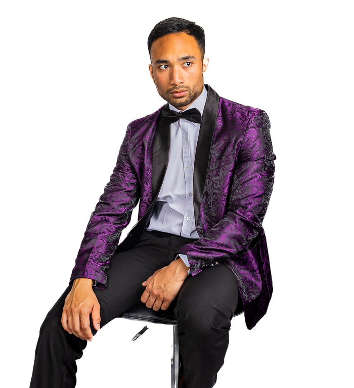 Simon Von Men's Dress Party Purple Floral Suit Jacket Slim One Button Stylish Blazer-XX-0023 - SimonVon Shop