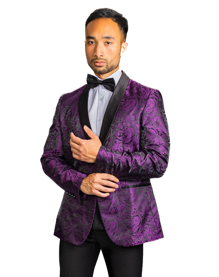 Simon Von Men's Dress Party Purple Floral Suit Jacket Slim One Button Stylish Blazer-XX-0023 - SimonVon Shop