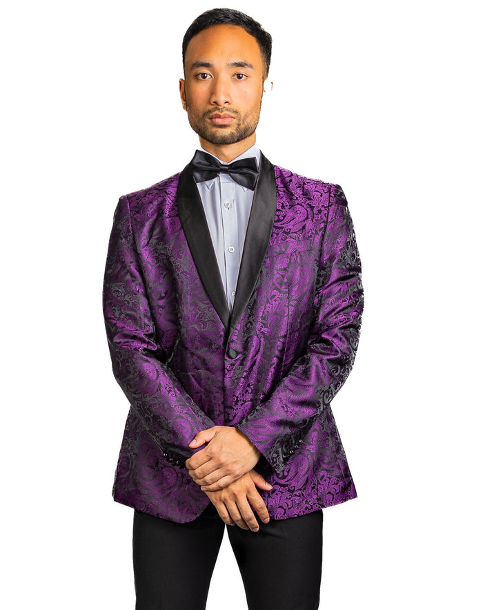Simon Von Men's Dress Party Purple Floral Suit Jacket Slim One Button Stylish Blazer-XX-0023 - SimonVon Shop