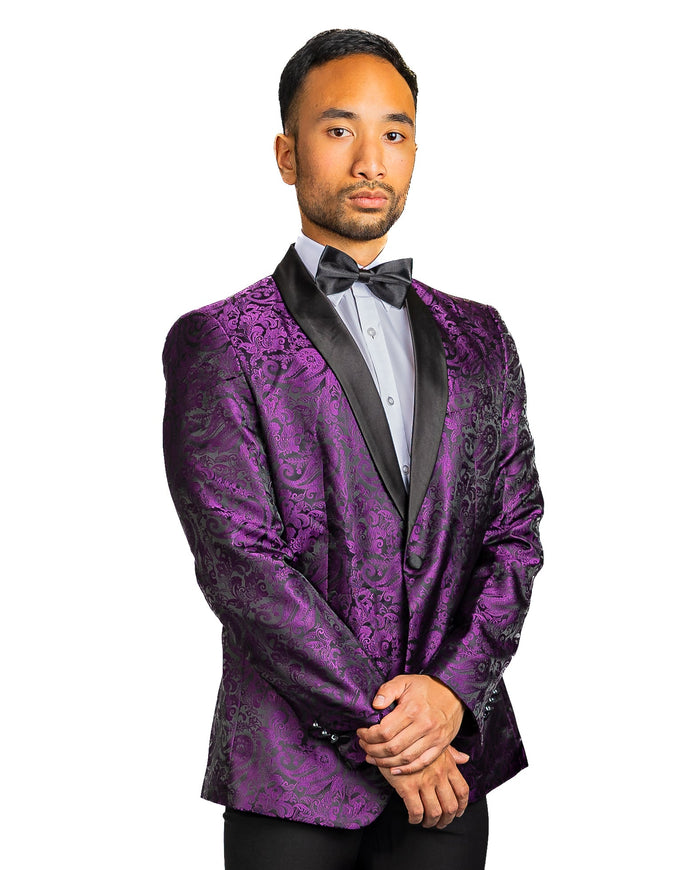 Simon Von Men's Dress Party Purple Floral Suit Jacket Slim One Button Stylish Blazer-XX-0023 - SimonVon Shop