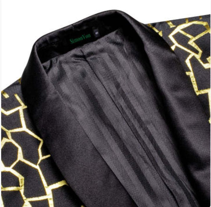 Simon Von Men's Gold Black Paisley Jacquard Blazer Elegant Banquet Wedding Jacket-XX-1011 - SimonVon Shop
