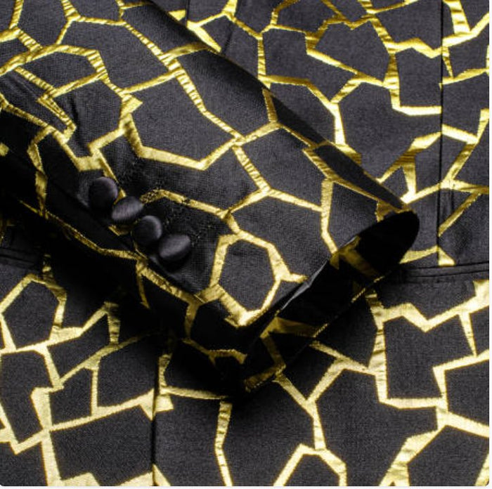 Simon Von Men's Gold Black Paisley Jacquard Blazer Elegant Banquet Wedding Jacket-XX-1011 - SimonVon Shop