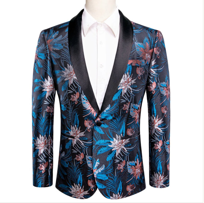 Simon Von New Luxury Blue Pink White Floral Men's Blazer -XX-1006 - SimonVon Shop