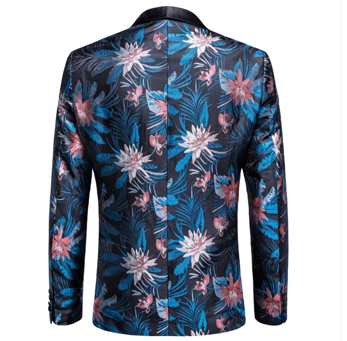 Simon Von New Luxury Blue Pink White Floral Men's Blazer -XX-1006 - SimonVon Shop