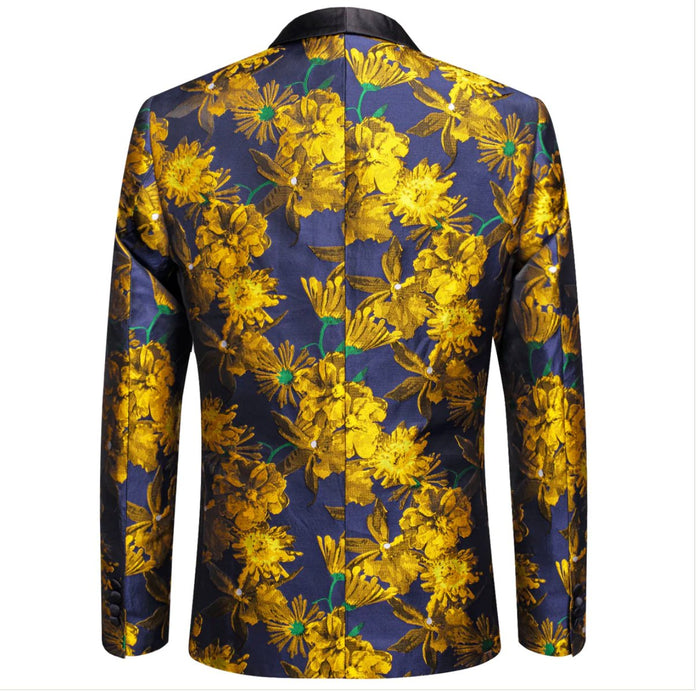 Simon Von New Luxury Golden Champagne Floral Men's Blazer-XX-1013 - SimonVon Shop