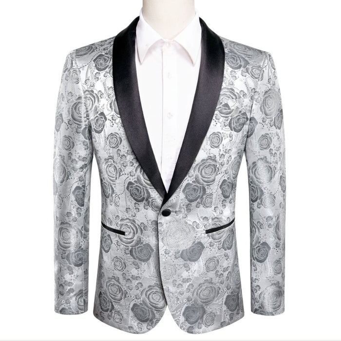 Simon Von New Luxury Grey White Floral Men's Blazer-XX-1007 - SimonVon Shop