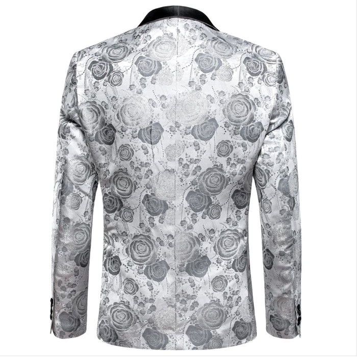 Simon Von New Luxury Grey White Floral Men's Blazer-XX-1007 - SimonVon Shop