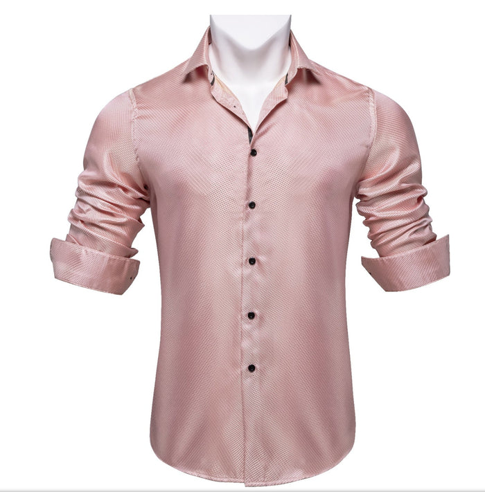 SIMON VON PINK SOLID SILK MEN'S SHIRT-CY2013 - SimonVon Shop