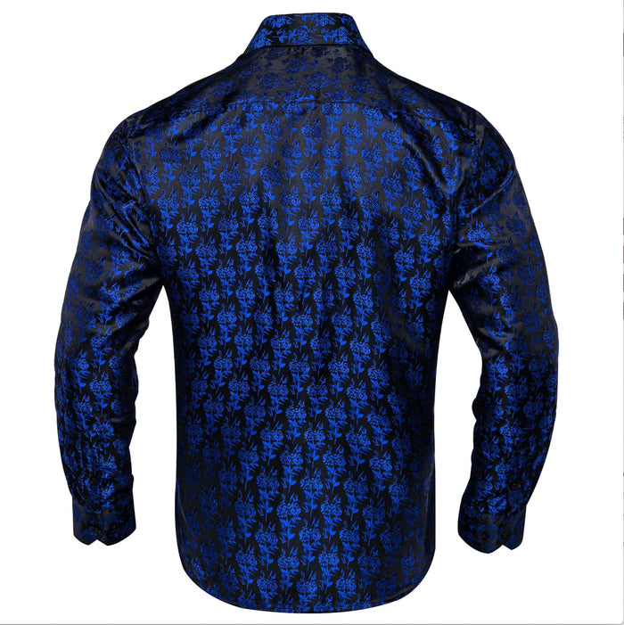 SIMON.VON BLACK BLUE FLORAL SILK MEN'S SHIRT- CY-2016 - SimonVon Shop