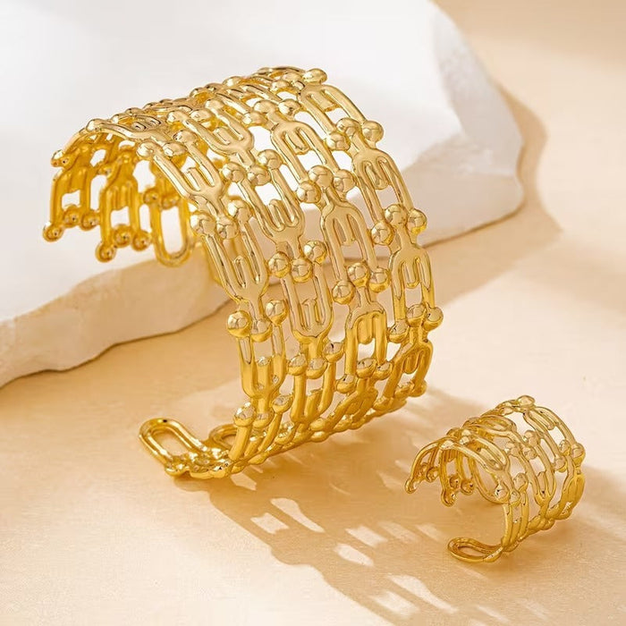 Simple Metal Golden Geometric Wide Bracelet