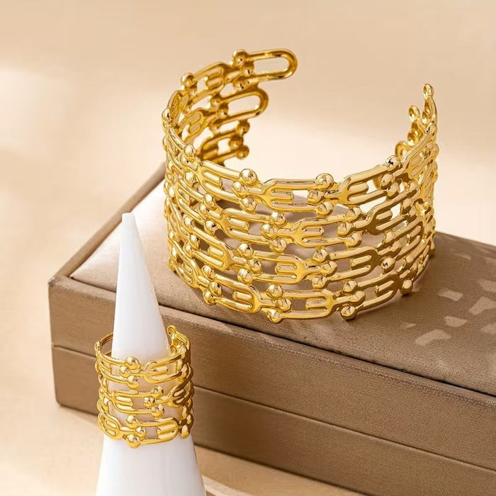 Simple Metal Golden Geometric Wide Bracelet