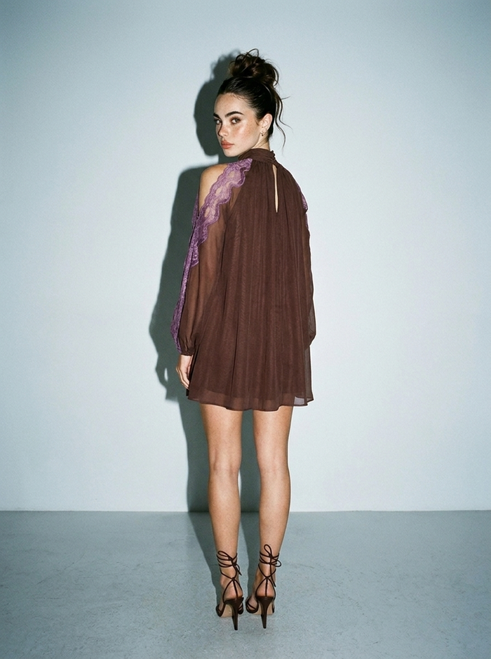 Skylar Rose Lace Trim Chiffon Mini Dress