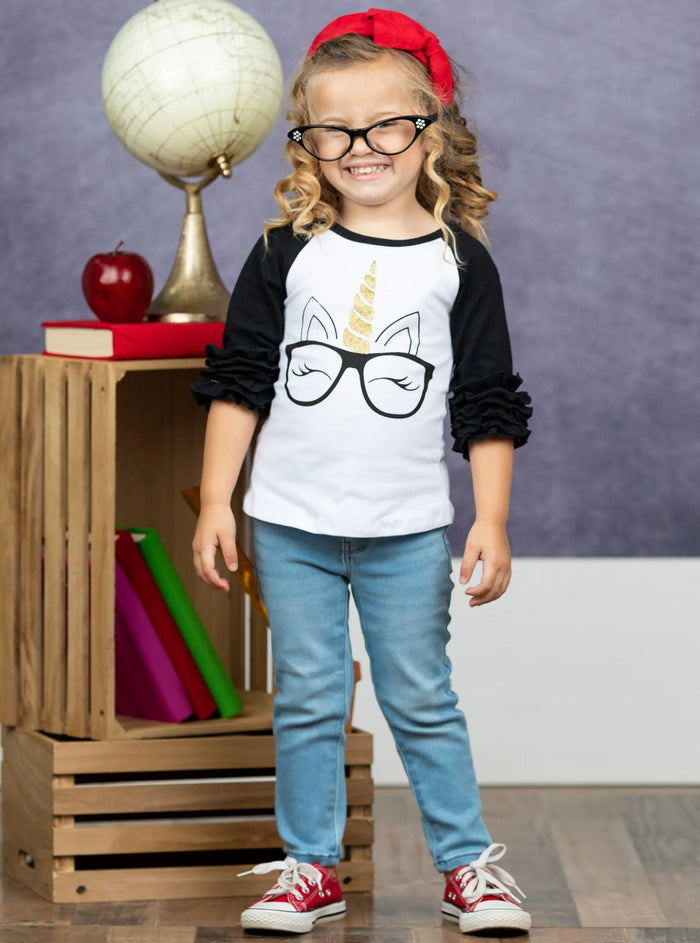 First Day Of School | Smart Unicorn Raglan Top | Mia Belle Girls