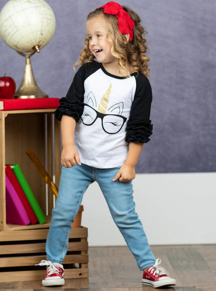 First Day Of School | Smart Unicorn Raglan Top | Mia Belle Girls