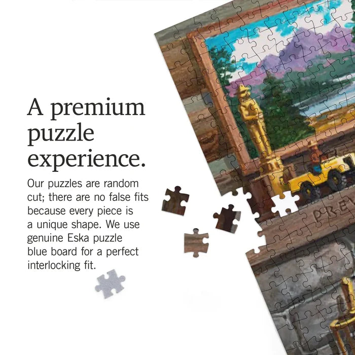 Lantern Press Smokey Bear 1000 Piece Puzzle—Smokey reads to bear cubs, eco-friendly, perfect for wildlife puzzle lovers.
