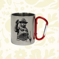 Forager Provisions LTD stainless steel camping mug featuring a waving Smokey Bear graphic and a red carabiner handle.