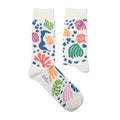 Sock Affairs Matisse Parakeet, Mermaid socks with colorful abstract plants, blue seahorse, vibrant unique design footwear.