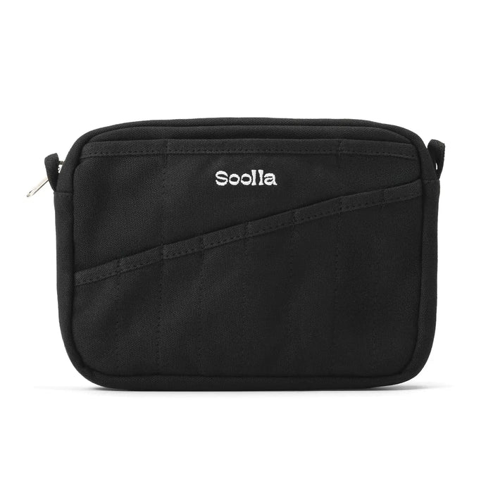Soolla® Studio Artist Stationery Pouch Blackout: Sleek black zip pouch, white Soolla logo, stitched accents, minimal design.