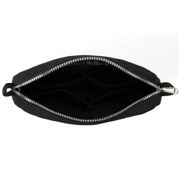 Soolla® Studio Artist Stationery Pouch Blackout, open top view, organized compartments visible, on a white background.