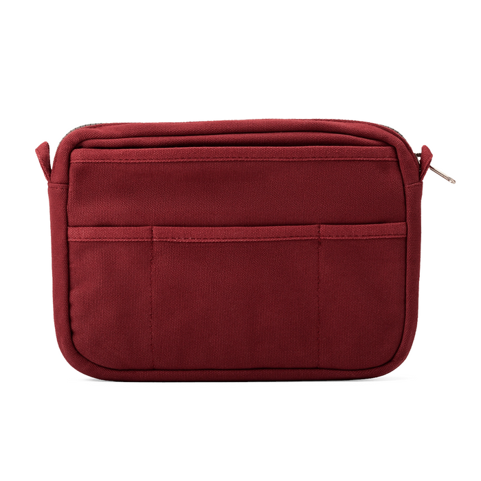 Soolla® Studio Artist Stationery Pouch in Sangria with front zipper pocket and 2 slots, ideal for organizing art supplies.