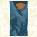 Forager Provisions LTD Sprints Sasquatch Habitat car seat towel featuring a blue forest print with a Sasquatch silhouette