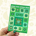 Forager Provisions LTD Green Man A6 vinyl sticker sheet featuring various leafy forest spirit illustrations in green