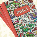 Forager Provisions LTD Medieval Menagerie A5 dot grid notebook with colourful whimsical creature illustrations