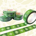Set of 4 Stacey McEvoy Caunt green medieval washi tapes with stars, clovers, and floral patterns for crafts and scrapbooking.